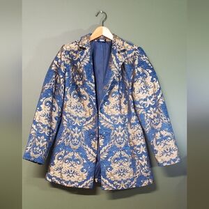Venus Blue and Gold Jacquard Blazer - Tapestry Long Shimmer
